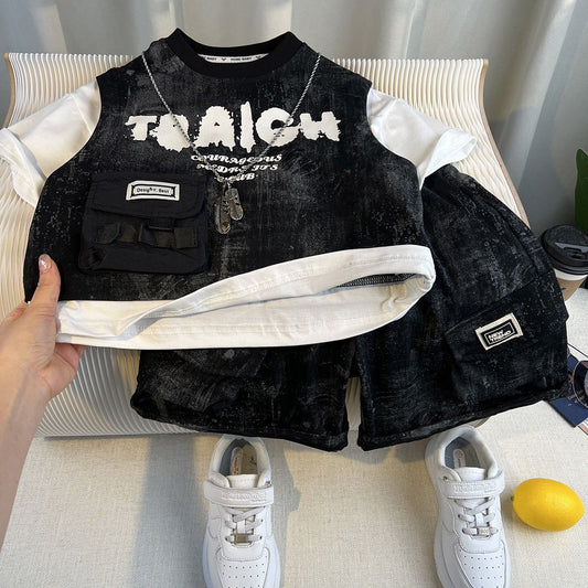 Children's Street Summer Wear Korean Style Work Clothes Short Sleeve Handsome Children's Suit