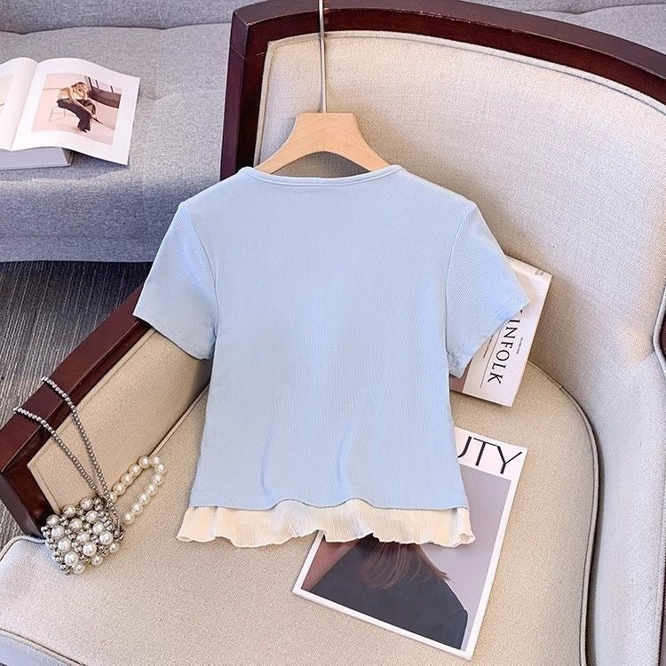 Small Teen Summer Shoulder Elegant Classic Style Children's T-shirt