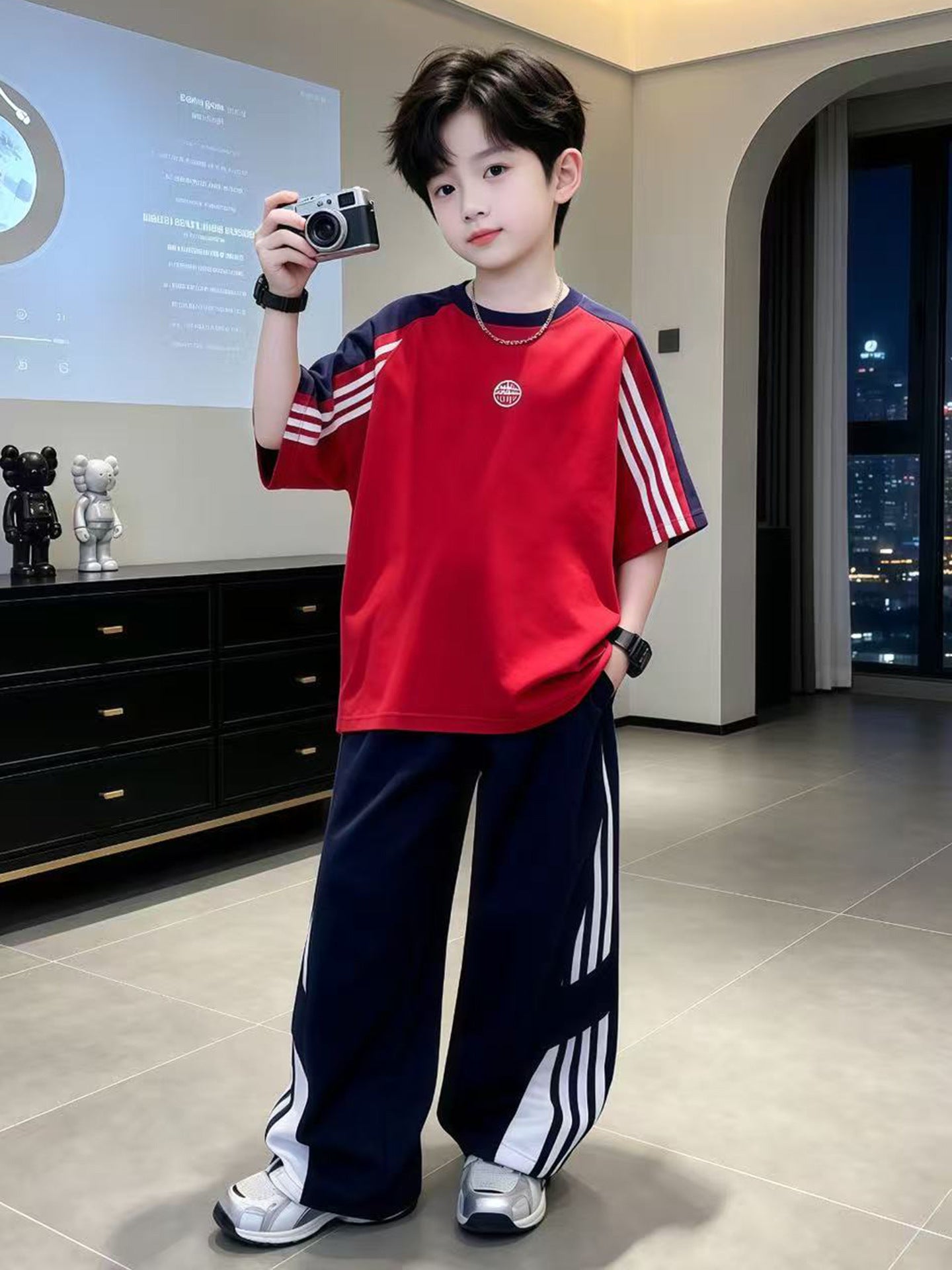 Children's Medium Big Loose Short Sleeve Two-piece Children's Suit