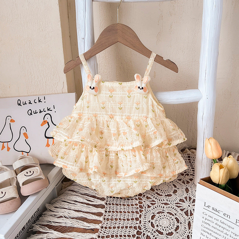 Clothes For Babies Sleeveless Dress Summer Pink Bunny Strap Vest Jumpsuit, Climbing Suit