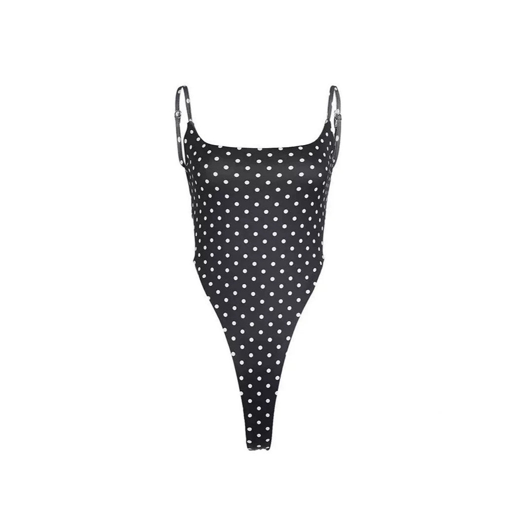 Women's Retro Dots Sleeveless High Fork Backless Slim Fit Hot Tops