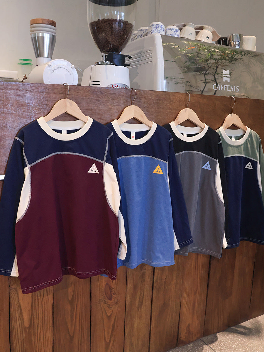 Children's Spring Color Contrast Patchwork Tops Breathable Sports Children's T-shirt