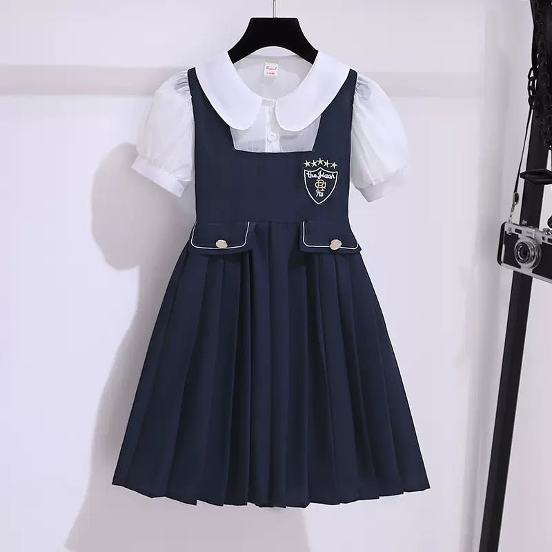 Summer Fake Two-piece Fashionable Casual College Style Medium Big Western Children's Dress