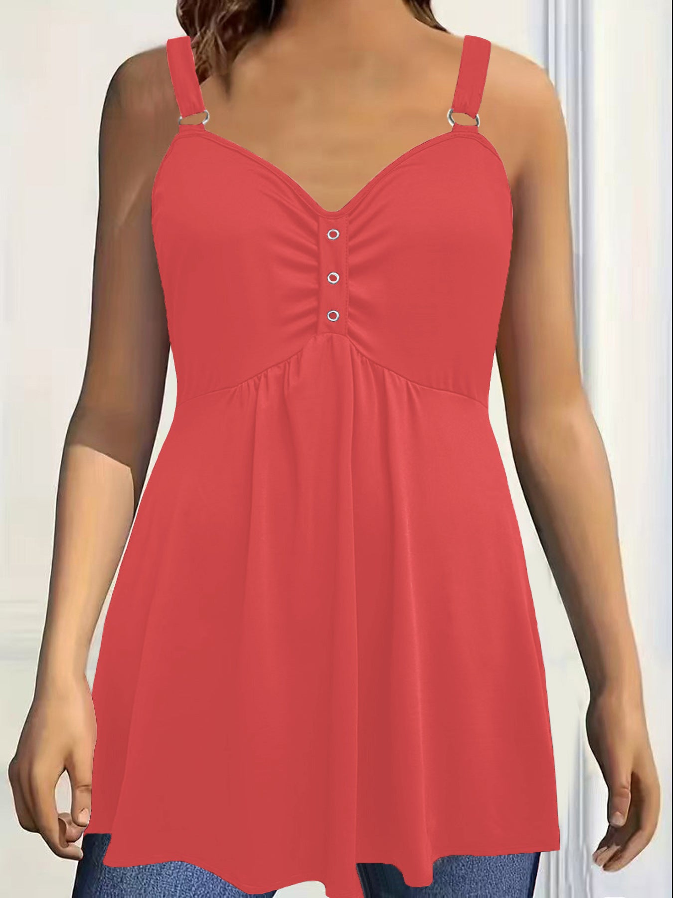 Versatile Solid Color Wide Shoulder Strap Pleated Large Vests