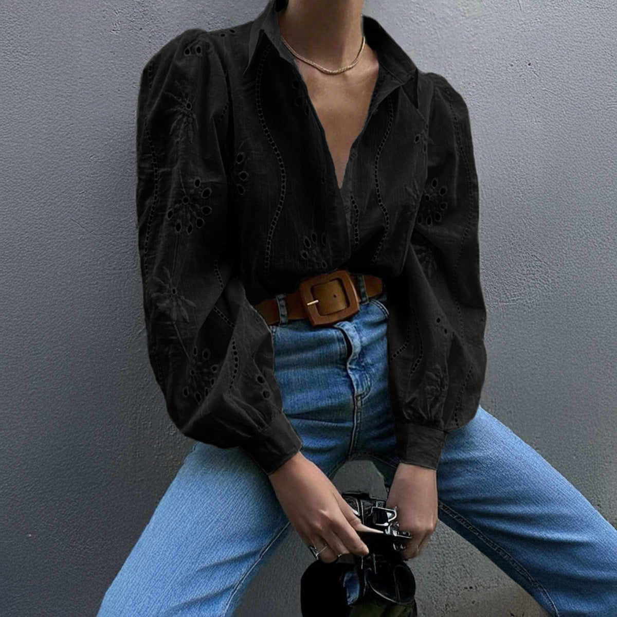 Women's Casual Loose Fashion Puff Sleeve Blouse