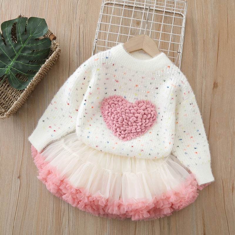 Princess Pettiskirt Two-piece Set Korean Knitted Children's Suit