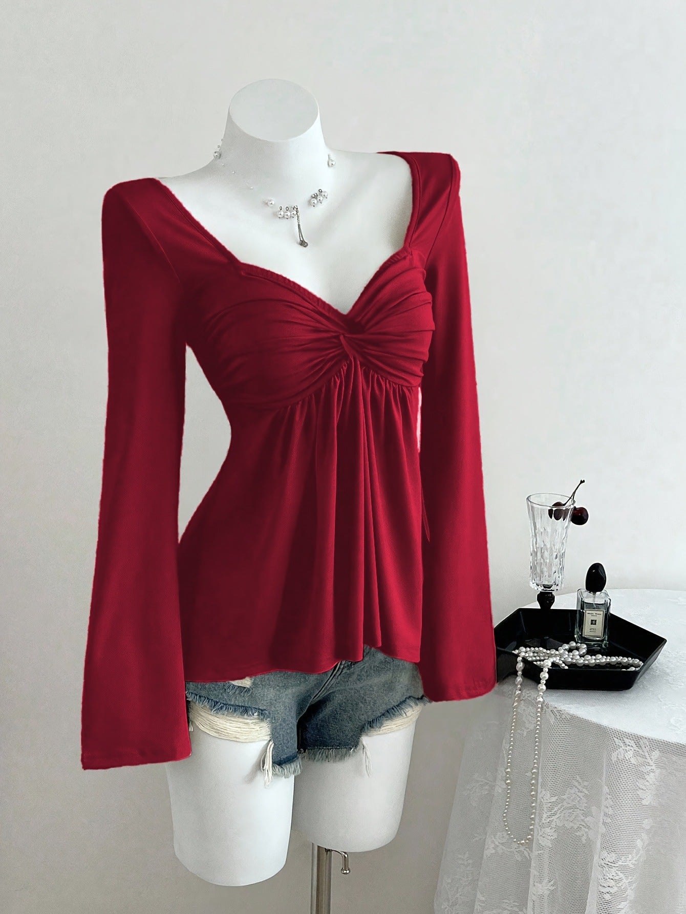 Women's Collar Long Sleeve Elegant Casual Solid Color Women's T-shirt