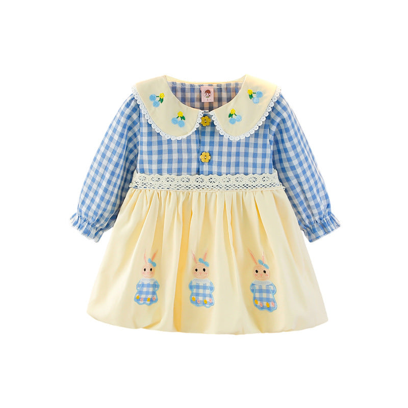 Long-sleeved Spring Clothes Plaid Skirt Fashionable Children's Dress