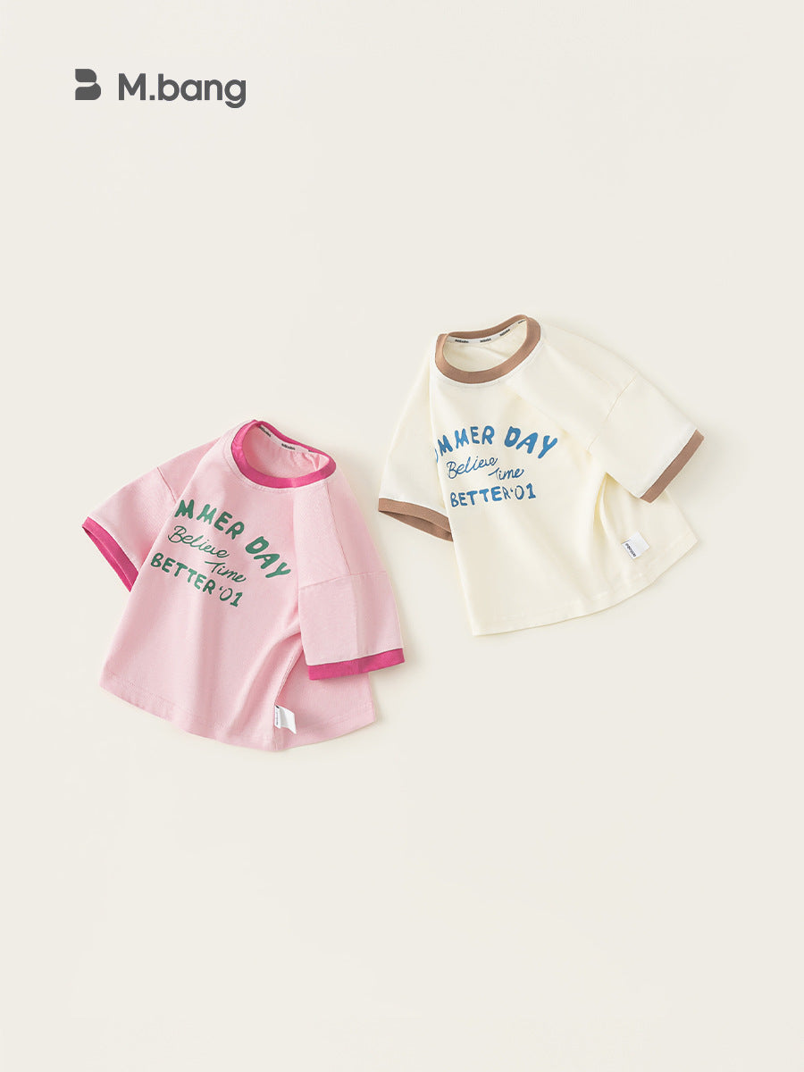 Children's Clothing Short-sleeved Summer Casual Loose Contrast Children's T-shirt