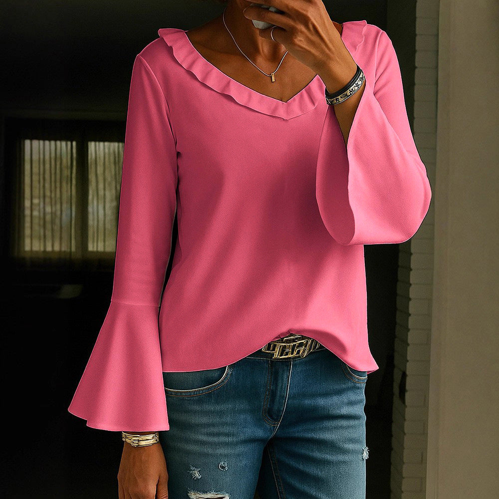 Women's Casual Solid Color Long Sleeve Flared Women's T-shirt