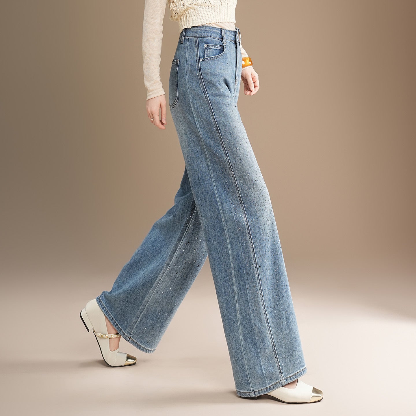 Women's Rhinestone Shiny Straight For Spring High Waist Slimming Women's Jeans