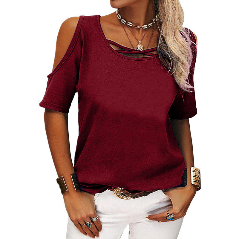 Women's Fashion Casual Solid Color Loose Short-sleeved Women's T-shirt