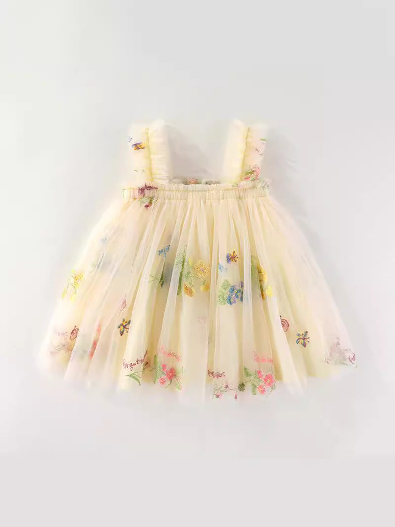 Children's Embroidery Tulle Skirt Suspender Flower Butterfly Children's Dress