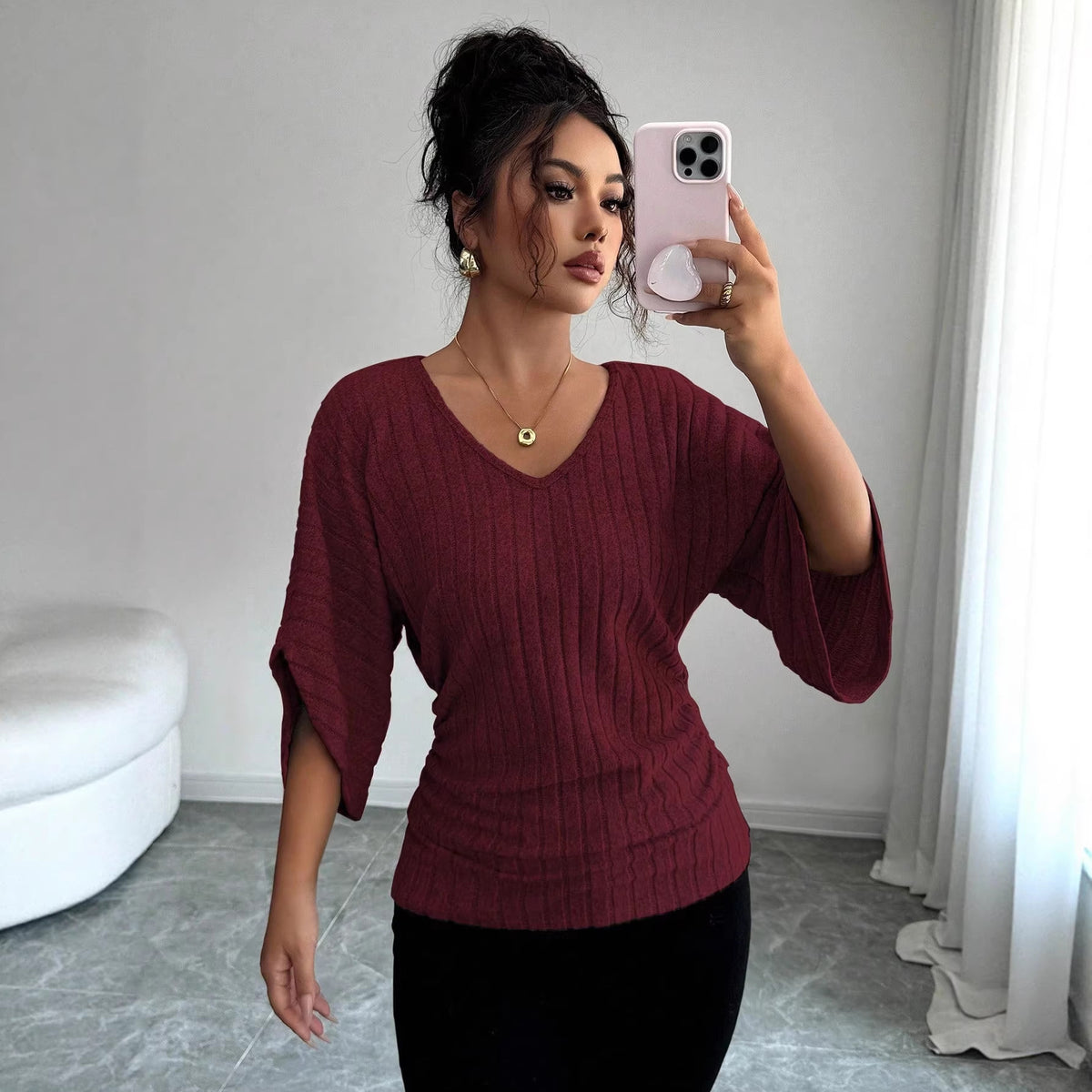 Women's Fashion Casual Batwing Sleeve Knitted Tops
