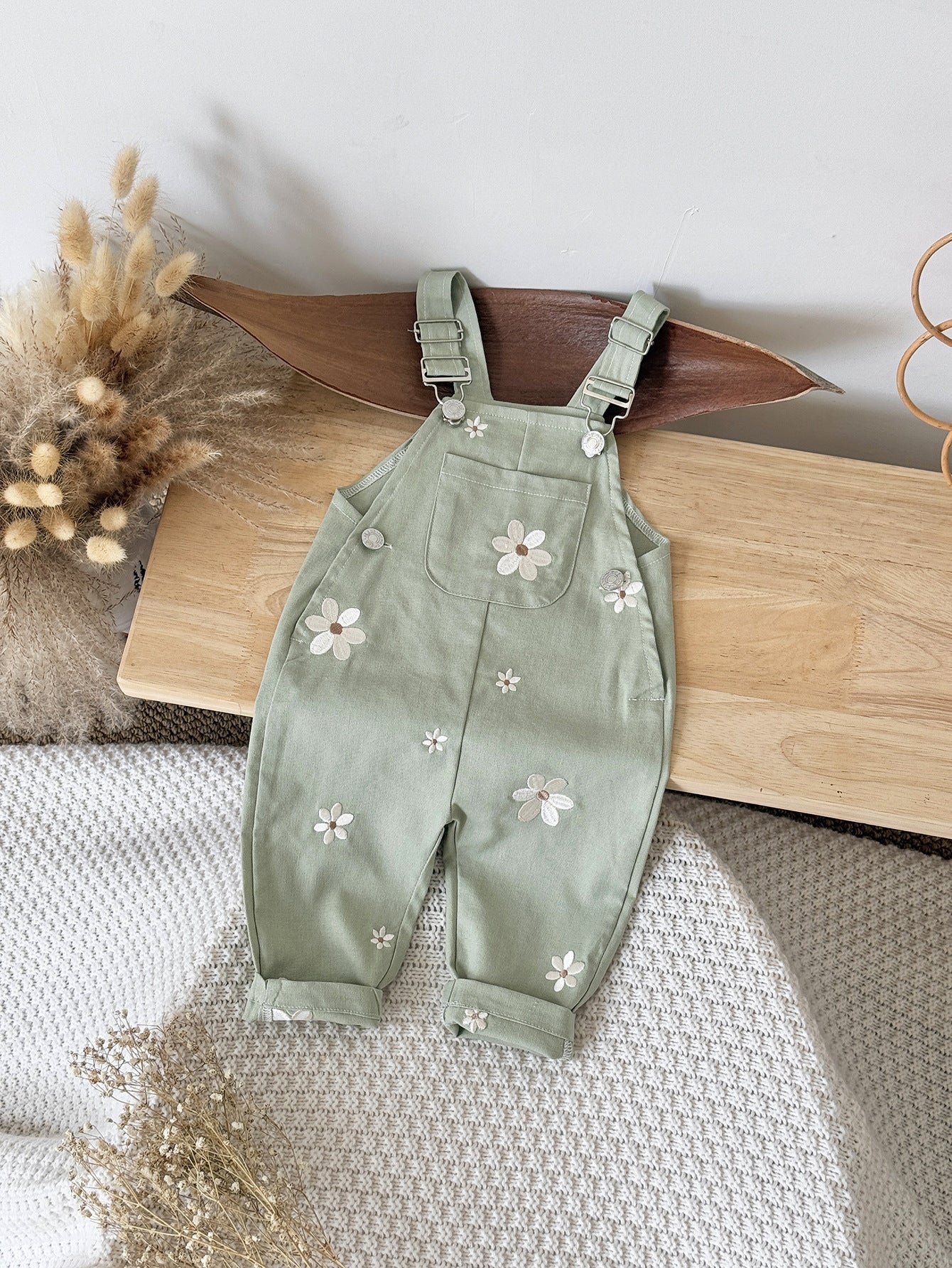 Jumpsuit Korean Style Fashion Suspender Flower Embroidered Casual Children's Pants