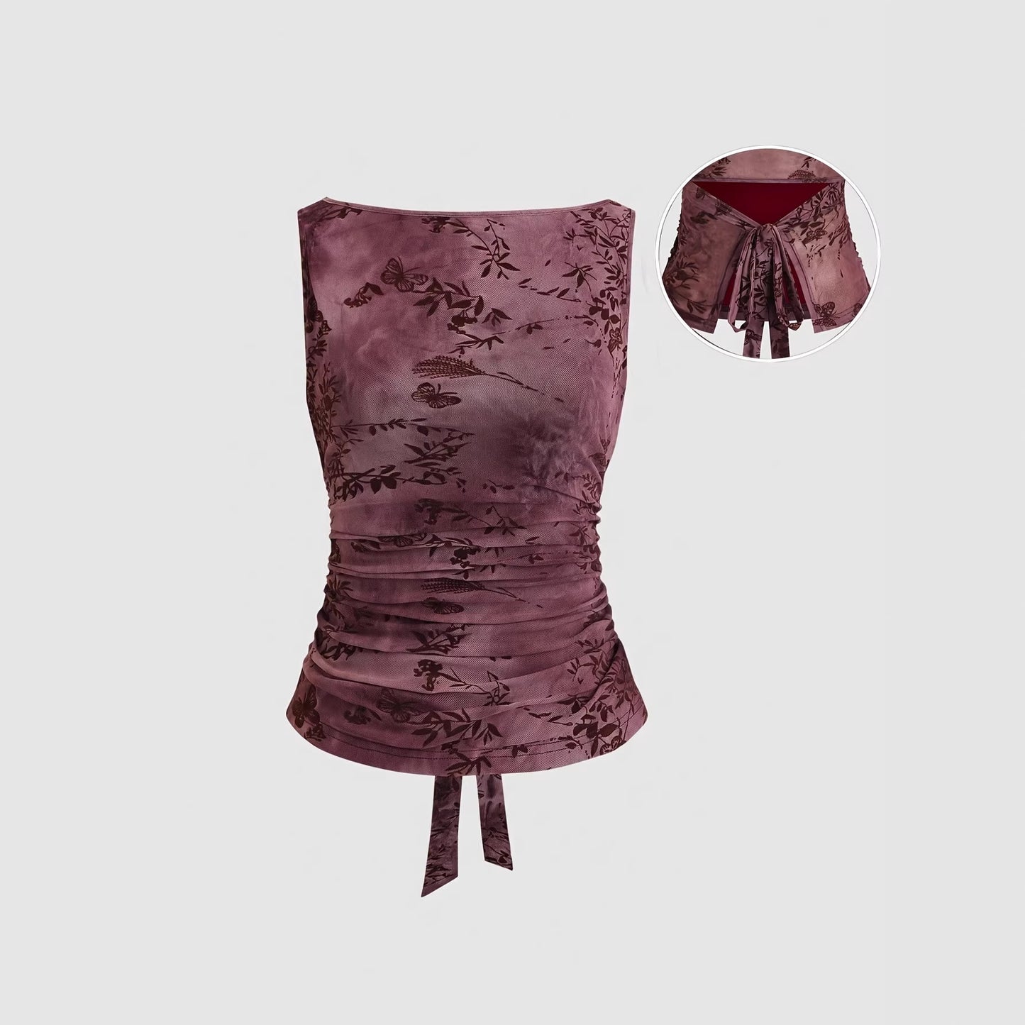 Women's Mesh Flocking Vintage Bow Bandage Design Small Vest/suspenders/tube Top