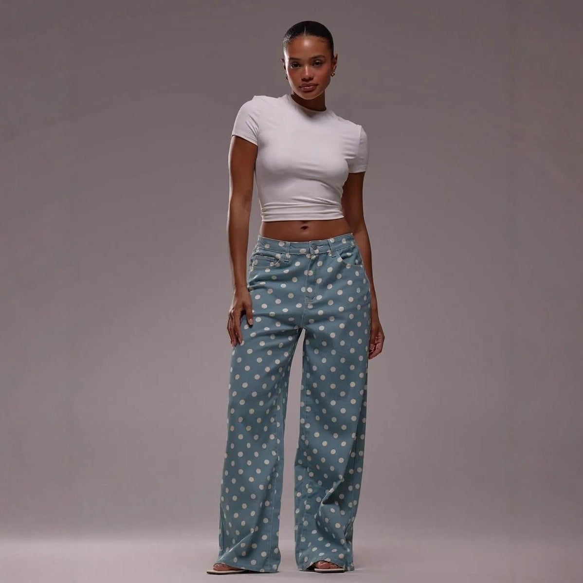 Women's Polka-dot Loose-fitting Casual Denim Trousers Polka Women's Jeans