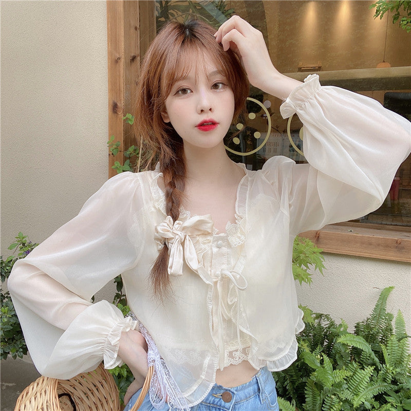 Protection Summer Super Fairy Outer Shawl Sling Lace Shirt, Chiffon Shirt