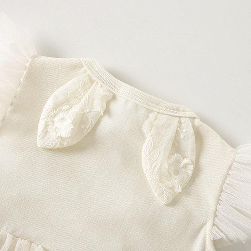 Children's Clothing One-piece Sweet Cute Lace Flounced Sleeve Triangle Jumpsuit, Climbing Suit
