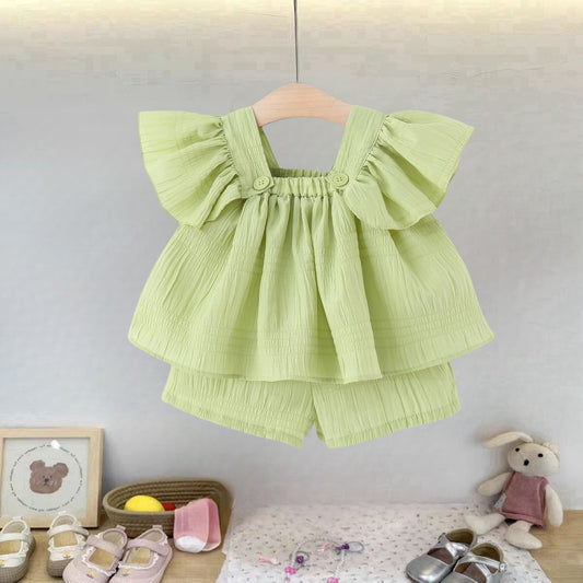 Children's Clothing Summer Flounced Sleeve Shorts Two-piece Children's Suit