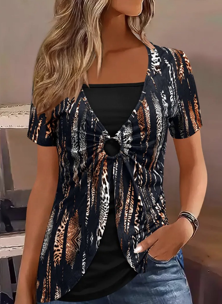 Women's Fake Two-piece Ethnic Style Clothes Sleeve Large Size T-shirt