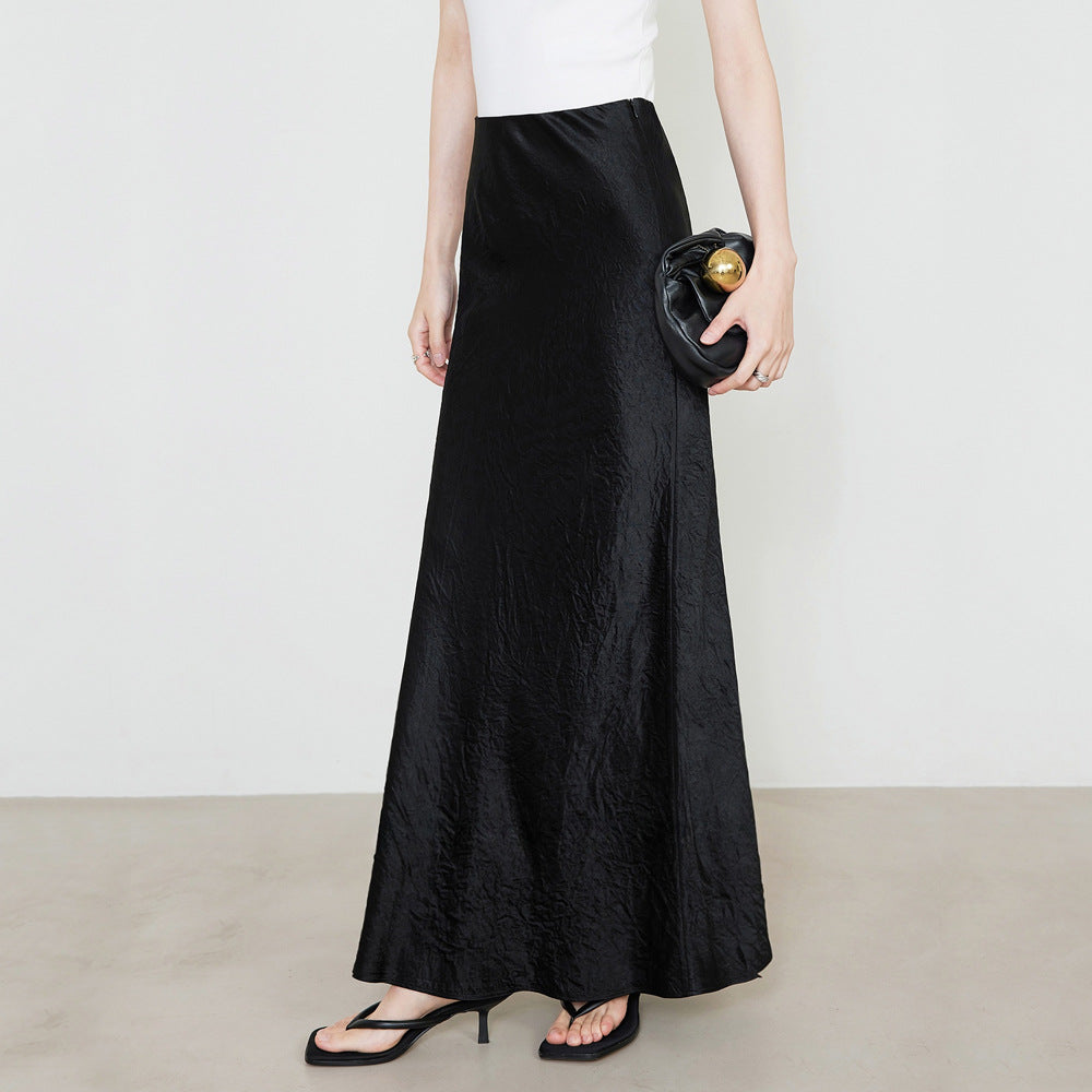 Women's High Waist Elastic Hand-held Pattern Long Elegant Solid Skirt