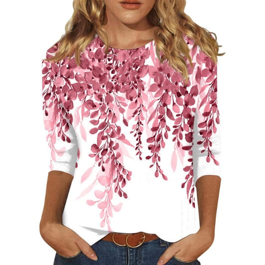 Women's Round Neck Sleeves Loose Print Women's T-shirt