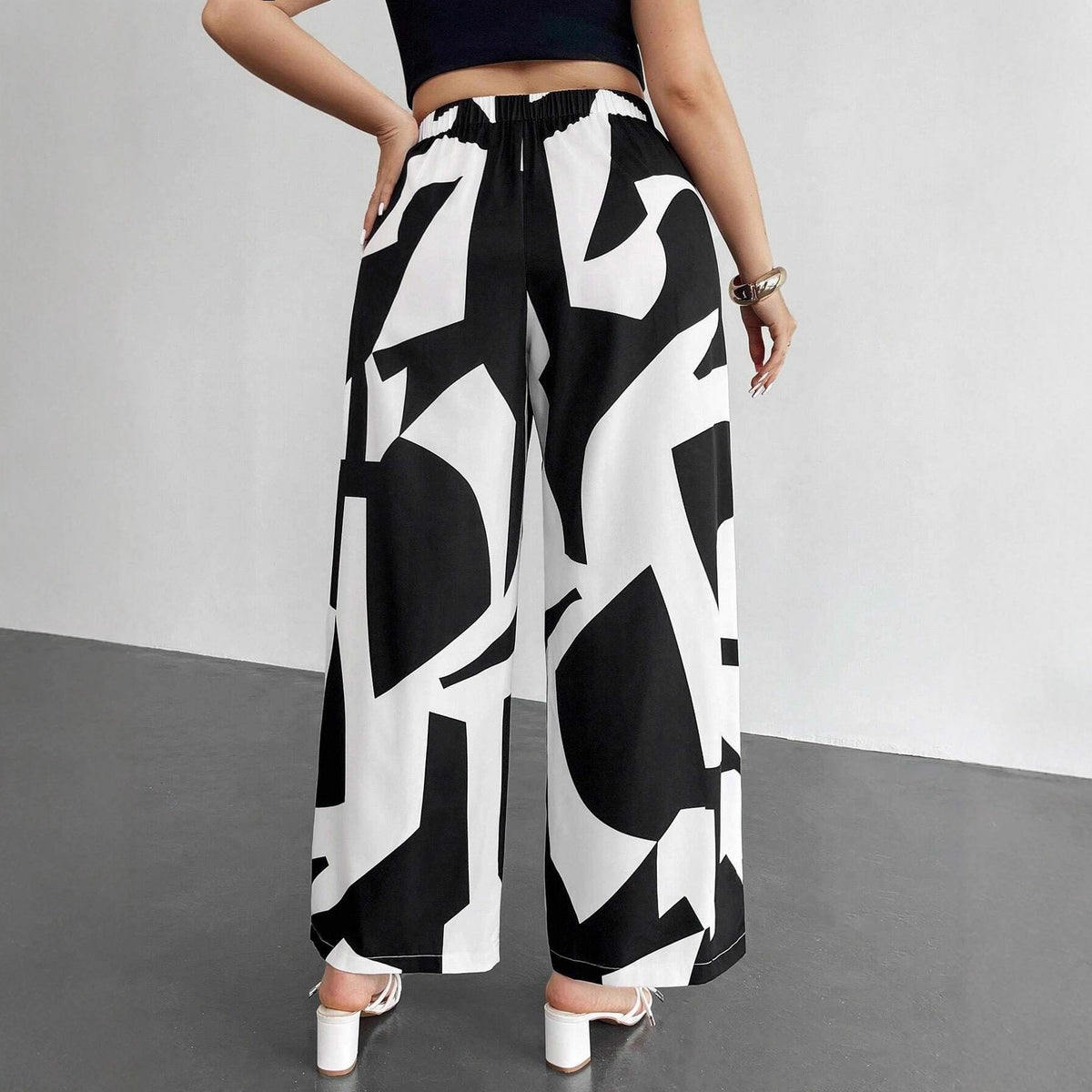 Women's Leg Geometric Print High Waist Trousers Pants