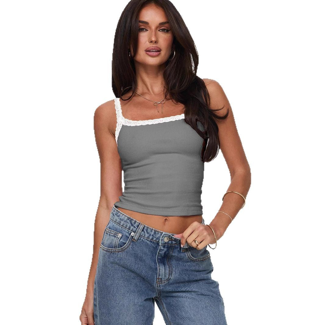 Women's Wide Shoulder Strap Slim Fit Sexy Hot Lace With Small Vest/suspenders/tube Top