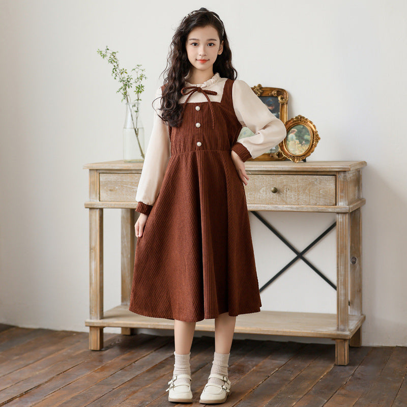 Winter Fleece-lined Princess Retro College Style Children's Dress