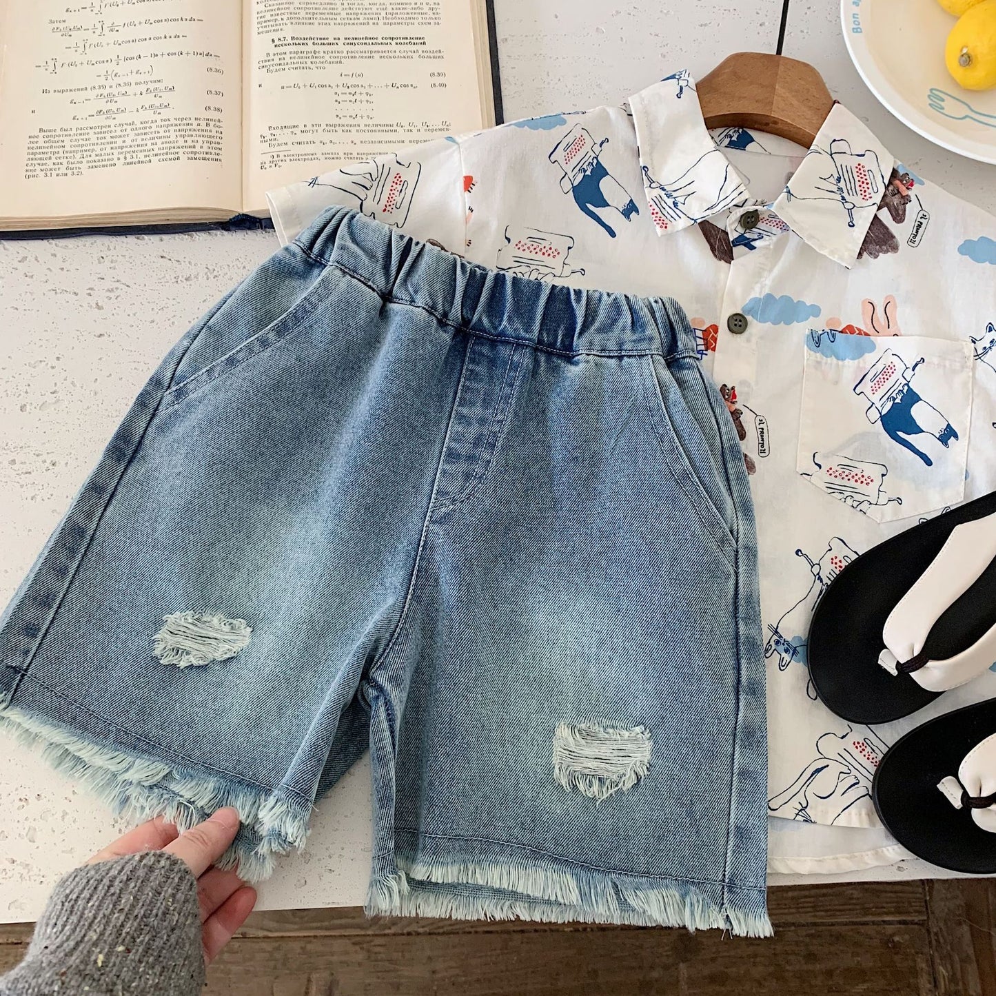 Children's Denim Shorts Summer Boys Ripped Frayed Children's Pants