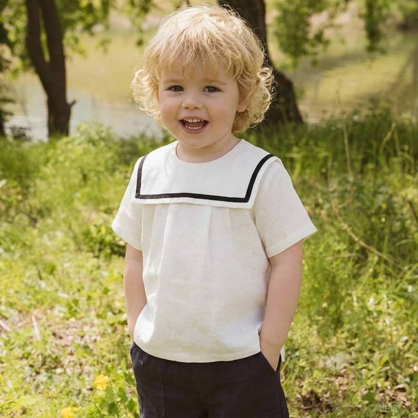 Linen Cute Sailor Collar Doll Shirt Children's T-shirt