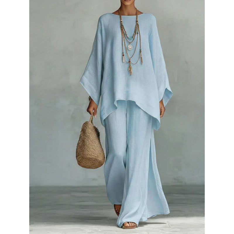 Women's Summer Simple Loose Comfortable Shirt Wide Fashion Casual Suit