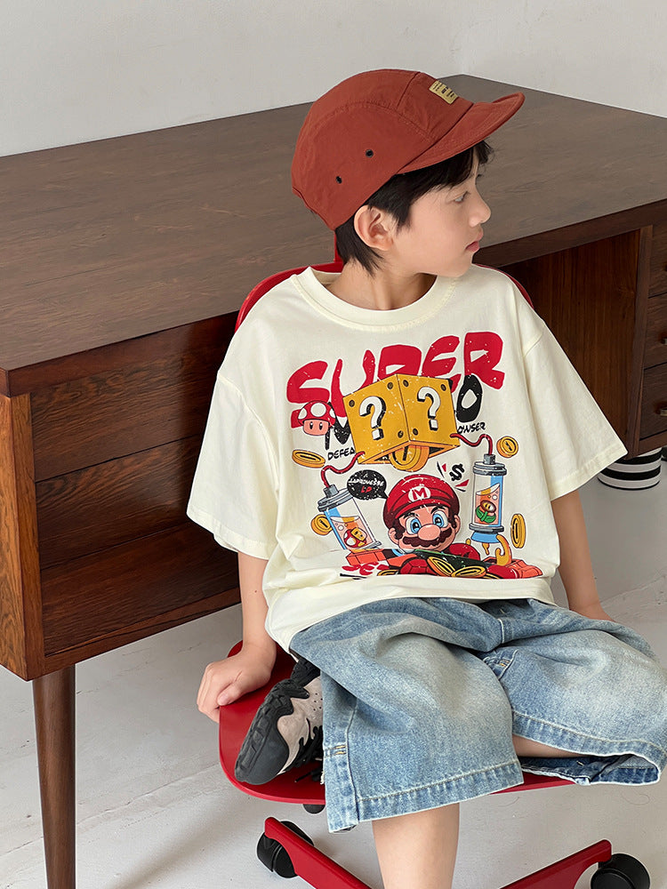Children's Wear Korean Handsome Half Clothing Fun Cartoon Children's T-shirt