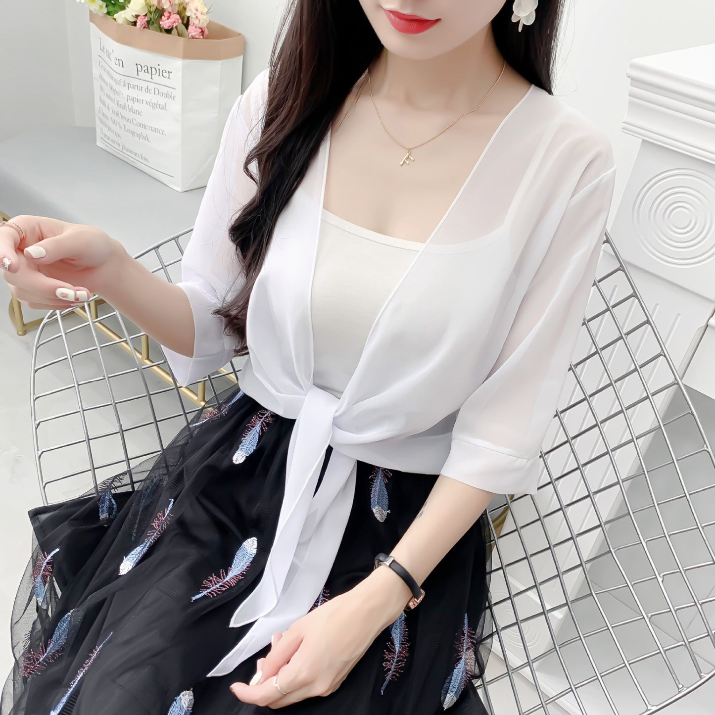 Women's Gentle Sun Protection Shawl Super Durable Lace Shirt, Chiffon Shirt