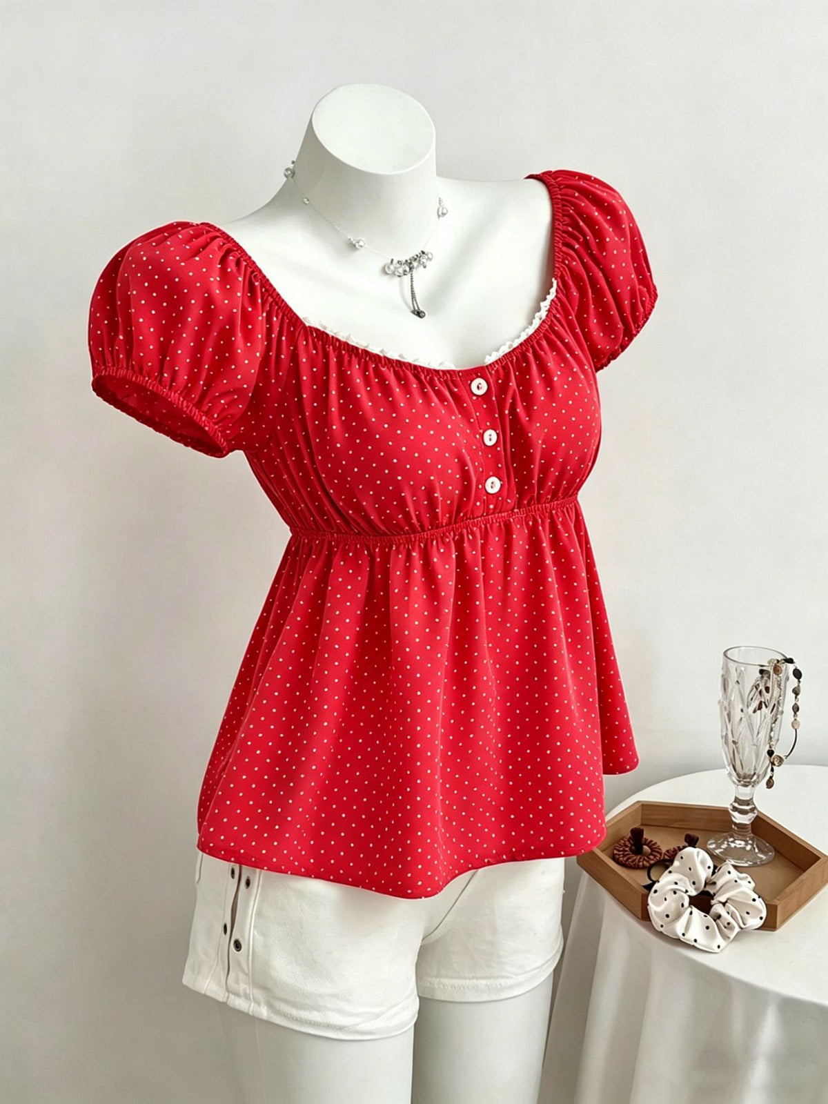 Summer Floral Edge Polka Dot Swing Fashionable Skirts