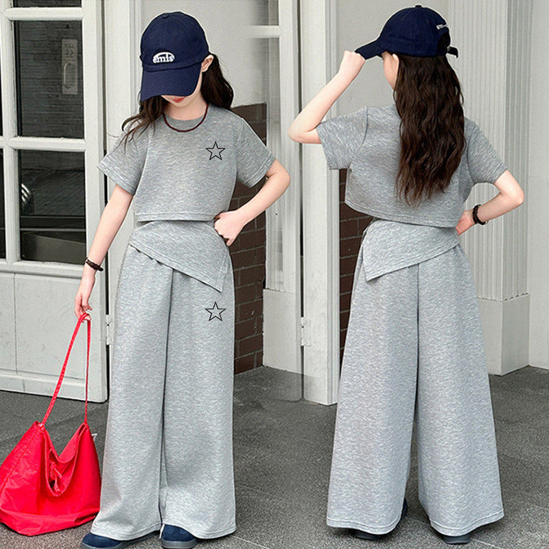 Children's Summer Fashion Short-sleeved Trousers Black Gray Children's Suit