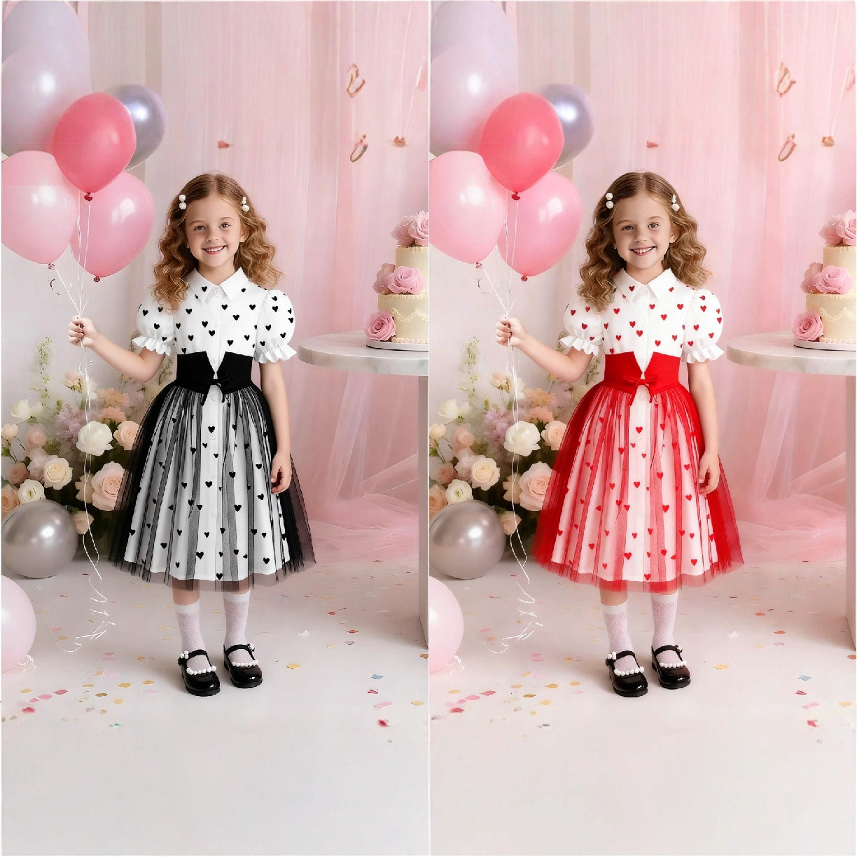 Printing Princess Dress Mesh Flying Sleeves Pettiskirt Sweet Children's Suit