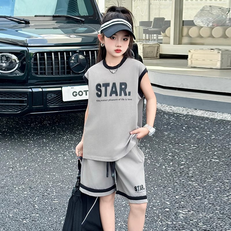 Children's Sports Summer Korean Style Loose Western Sleeveless Tank Children's Suit