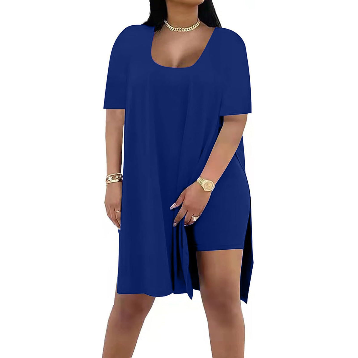 Women's Solid Color Square Collar Sleeve Two-piece Fashion Casual Suit