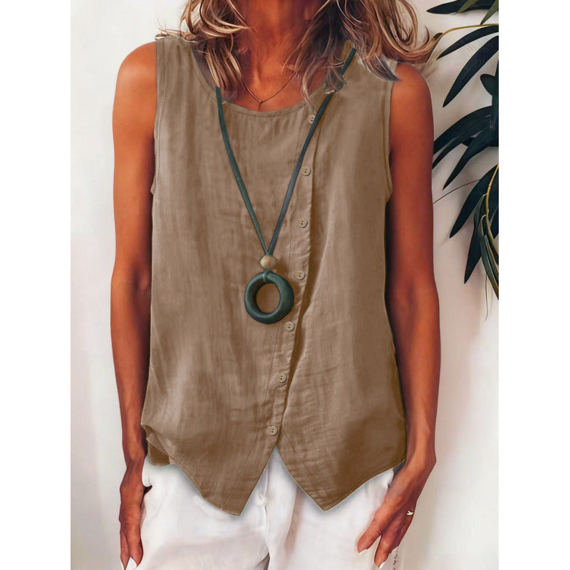 Women's Bohemian Sleeveless Button Shirt Side Single-breasted Small Vest/suspenders/tube Top
