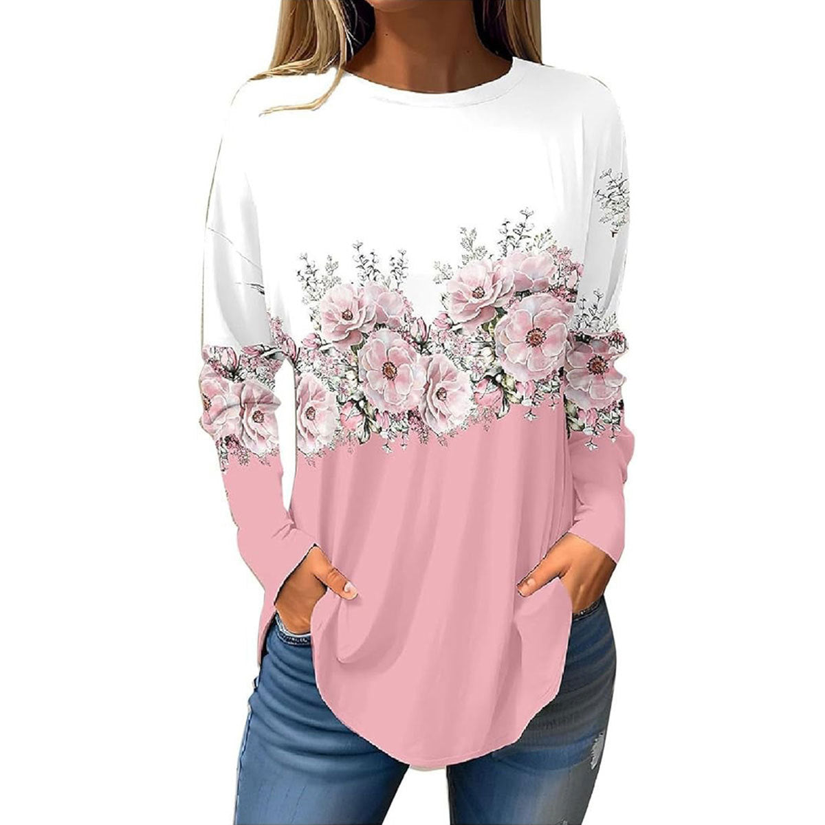 Printing Crafts Summer Hem Arc Loose Long Women's T-shirt