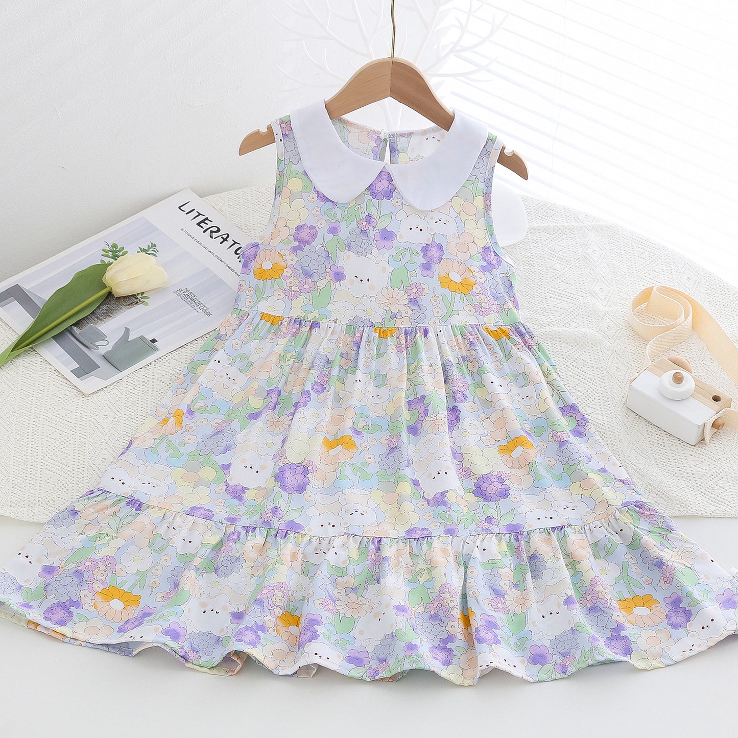 Children's Poplin Summer Artificial Cotton Skirt Medium Children's Dress