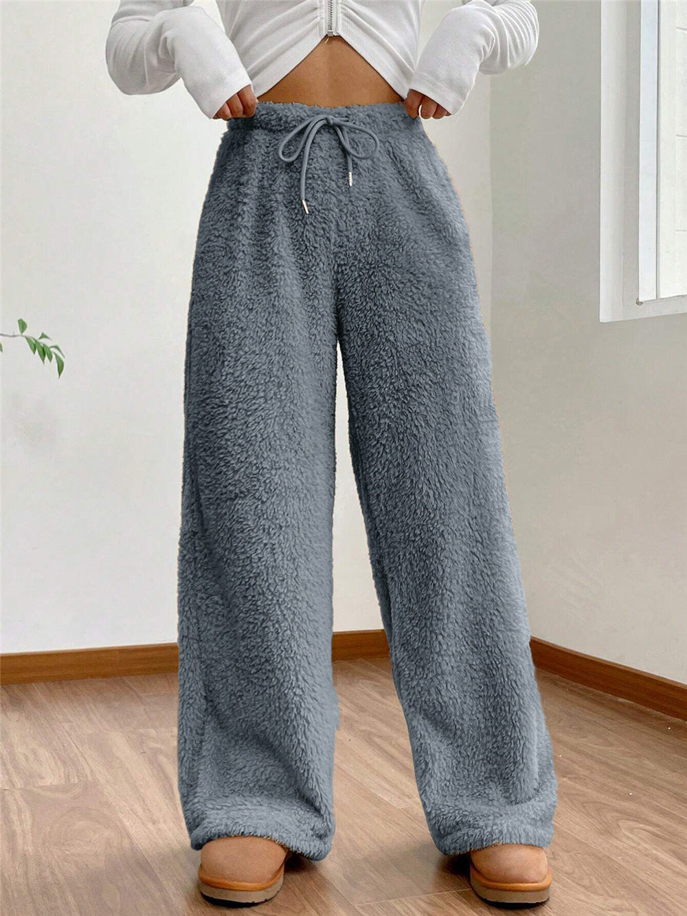 Women's Solid Color Fashion Plush Loose Casual Pants