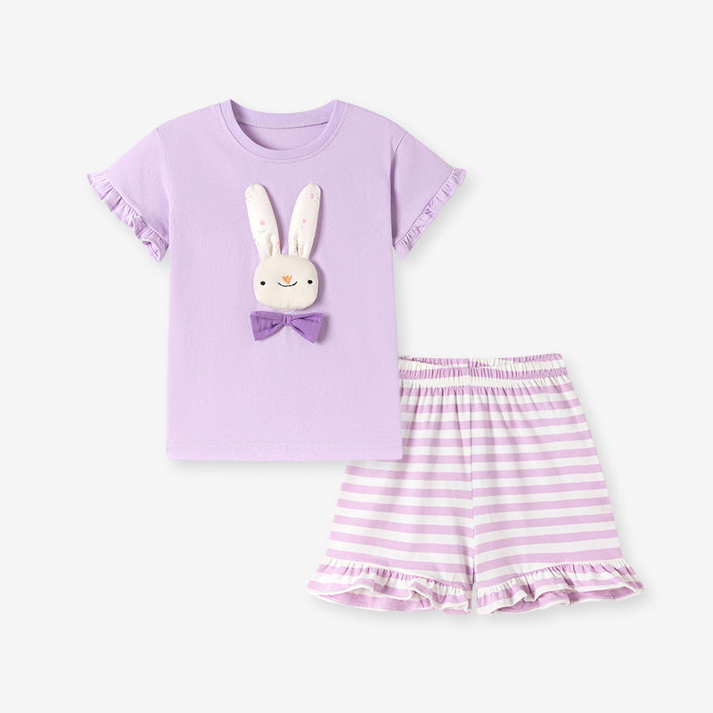 Children's Cute Summer Short-sleeved Cartoon Striped Clothing Children's Suit