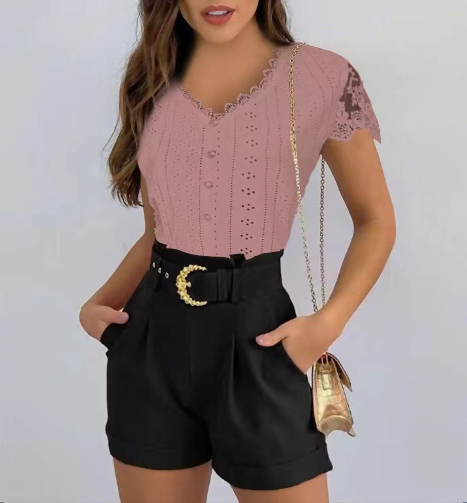 Charming Fashion Solid Color Sleeve T-shirt Tops