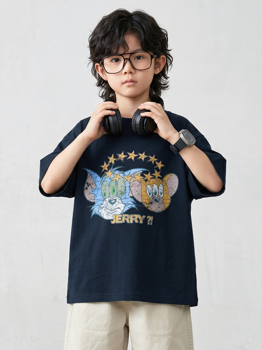 Large Pure Cotton Cartoon Printing Top Half Children's T-shirt