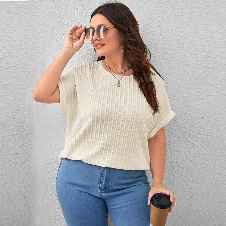 Women's Fashion Wear Summer Solid Color Sleeve Large Size T-shirt