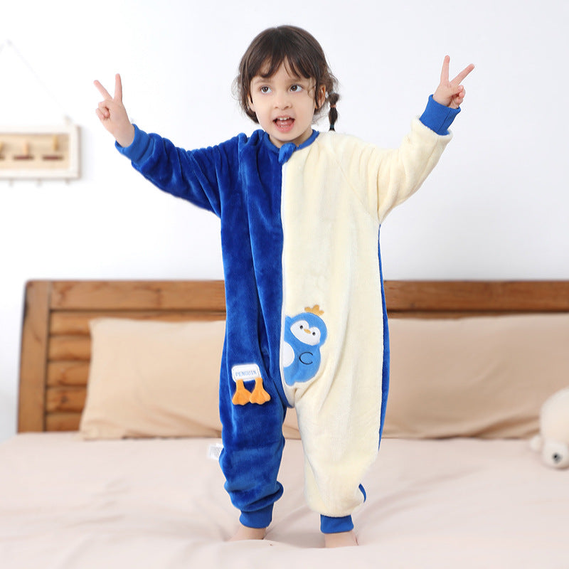 Children's One-piece Pajamas Flannel Cartoon Christmas Clothing Sleeping Jumpsuit, Climbing Suit