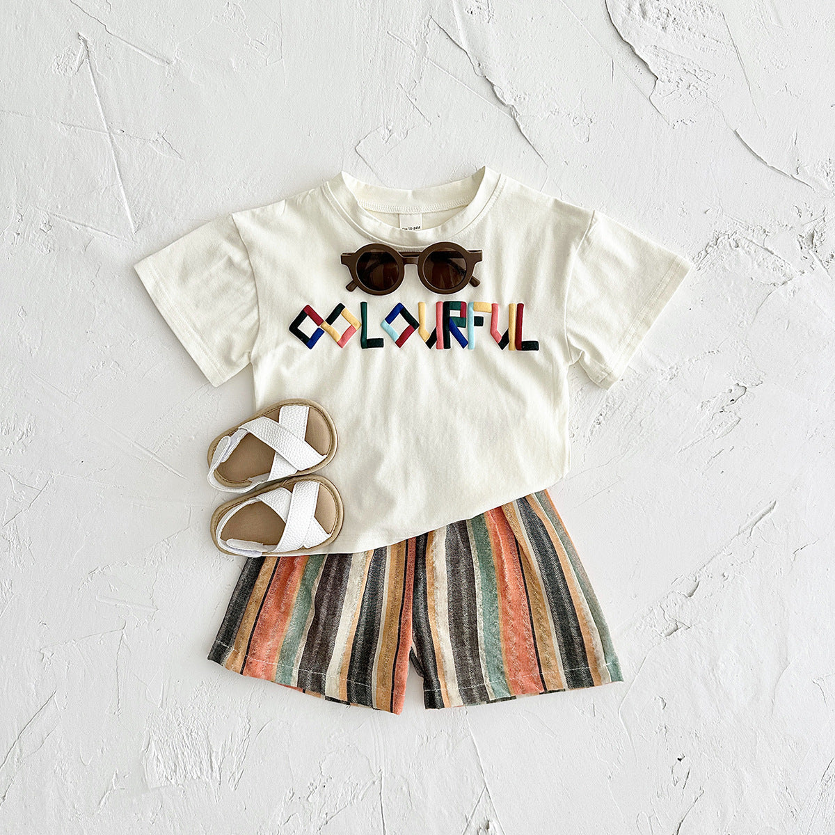 Children's Summer Clothing Letter Embroidered T-shirt Short Sleeve Children's Suit